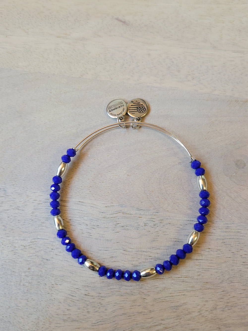 Alex and Ani Cobalt Blue Beaded Expandable Bracelet with Silver Accents